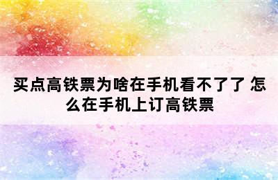 买点高铁票为啥在手机看不了了 怎么在手机上订高铁票